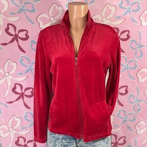 Y2k Hanes Valentines Velvet Red Full Zip womens sweater size medium flawed